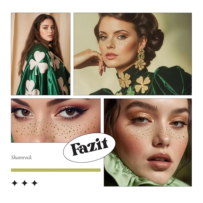 Fazit Makeup Patches - Shamrock Speckles - Glow Up Make-Up Patches - Cute Glitter Makeup Accessories for Women - Cosmetic Glitter for Face
