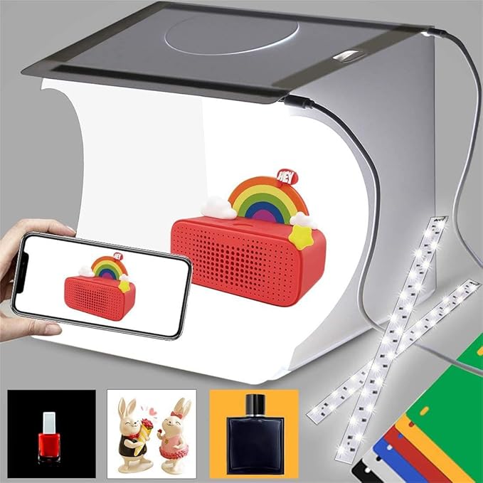 DUCLUS Mini Photo Studio Light Box,Portable Folding Photography Light Tent kit with 40pcs LED Light + 6 Kinds Color Backgr...