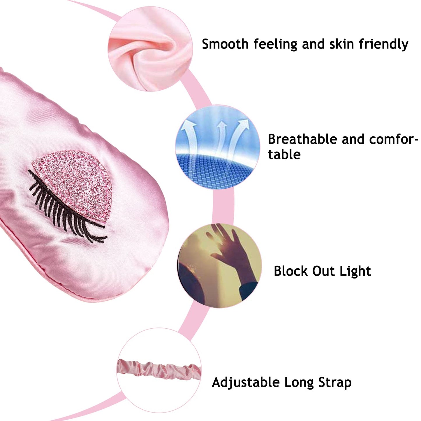 Sleep Mask, Ulbemoll Silk Eye Mask Satin Blindfold Smooth Soft Breathable Travel Eye Cover Eyeshade with Elastic Strap for Women Girls - Pink