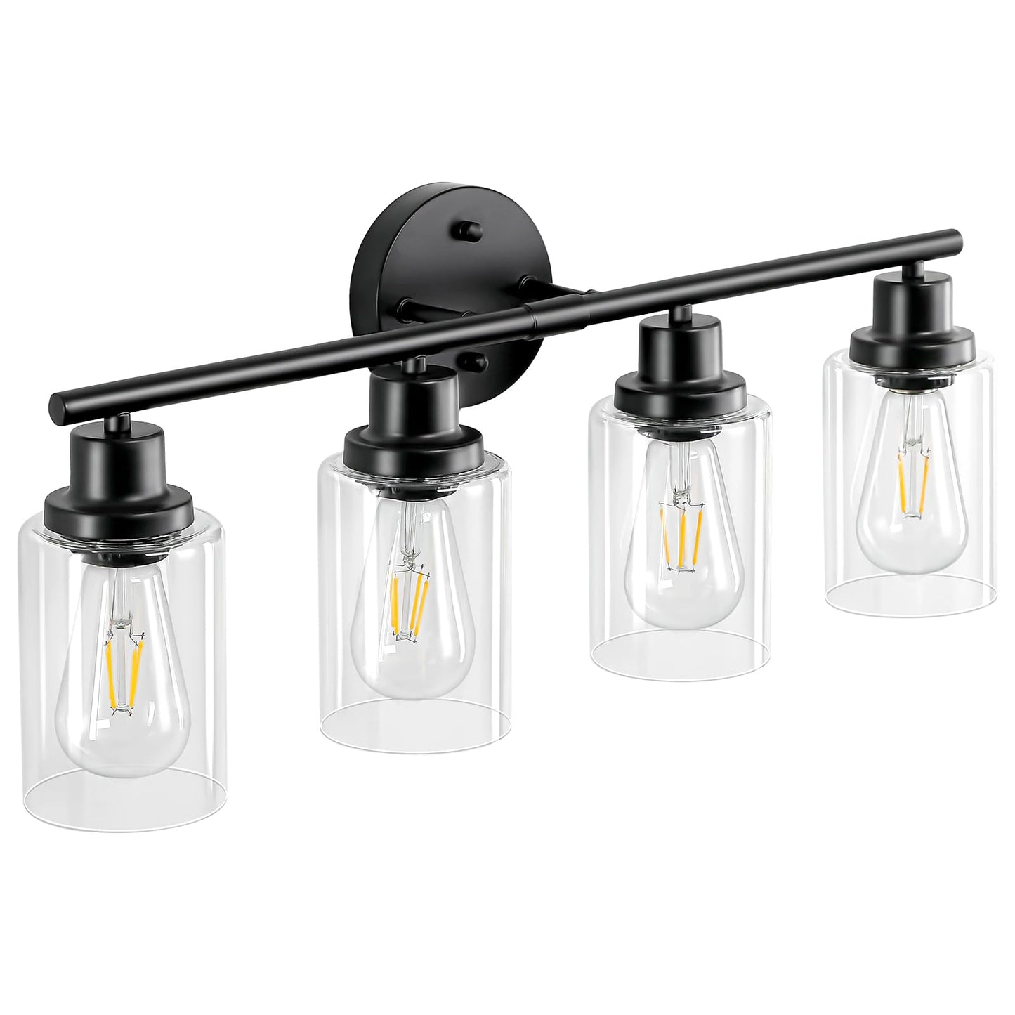 Guliaofo 4-Light Black Bathroom Light Fixtures, E26 Modern Vanity Lights for Bathroom with Clear Glass Shade, Wall Lamps for Mirror Hallway Kitchen Cabinet Living Room Sconces Lights
