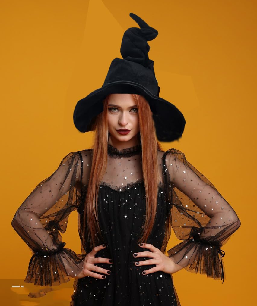 Esaleely Black Witch Hat Adult Halloween Cosplay Costumes Accessory for Women Wicked Witches Hats Decor (Black)