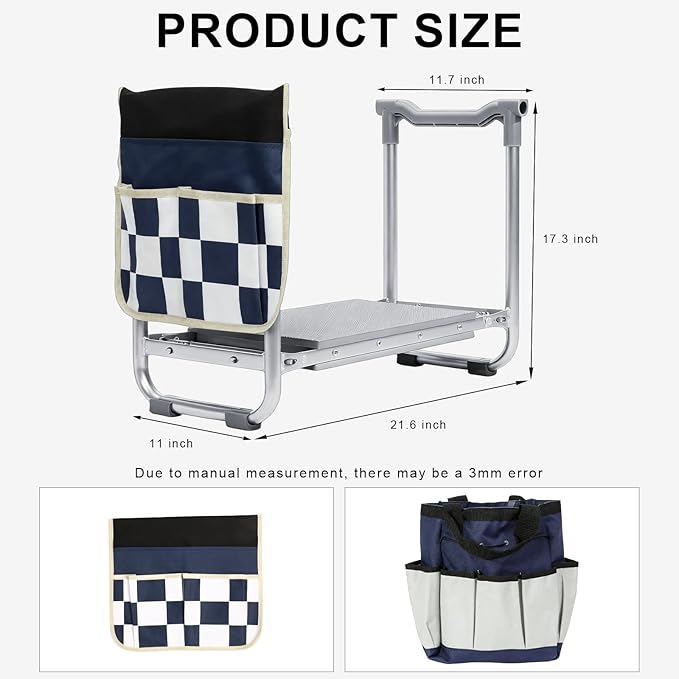 YUFNMKT Garden Kneeler and Seat, Wider Thicker Kneeling Pad, Heavy Duty Garden Stool Includes Gardening Tools Pouch and Bag, Convertible Garden Bench Kneeling Chair/Gifts for Parents Women Seniors
