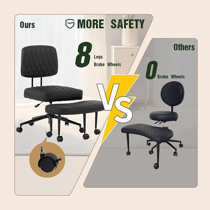 Ergonomic Cross Legged Office Chair with Wheels, Wide Seat and Backrest for Meditation, ADHD Cross Legged Office Chair with Adjustable Height, 360°Rotating Footrest for Yoga Home Office