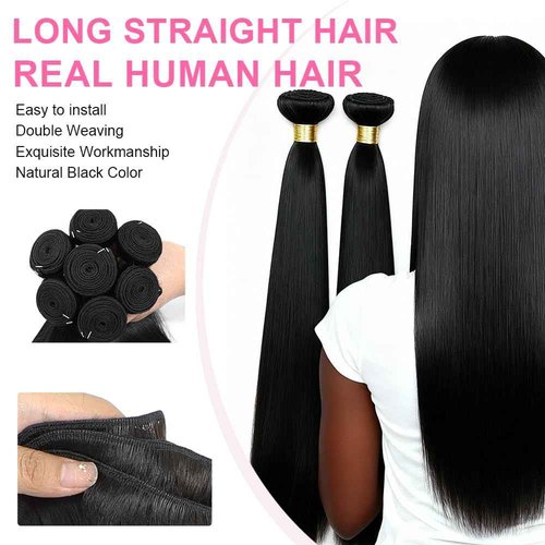 Straight Human Hair Bundles 12A Brazilian Human Hair 3 Bundles 100% Unprocessed Virgin Human Hair Extensions Natural Black Color 18 20 22 Inch