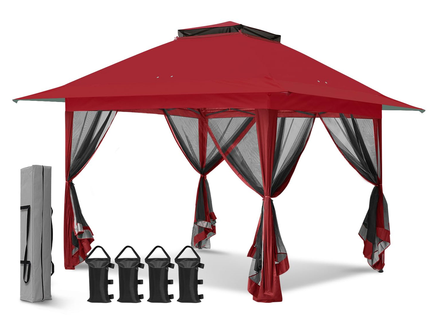 EAGLE PEAK 13x13 Pop Up Gazebo with Mesh Netting, Easy Up Screened Canopy for Patio and Backyard, Easy Set up Outdoor Gazebo (Red)