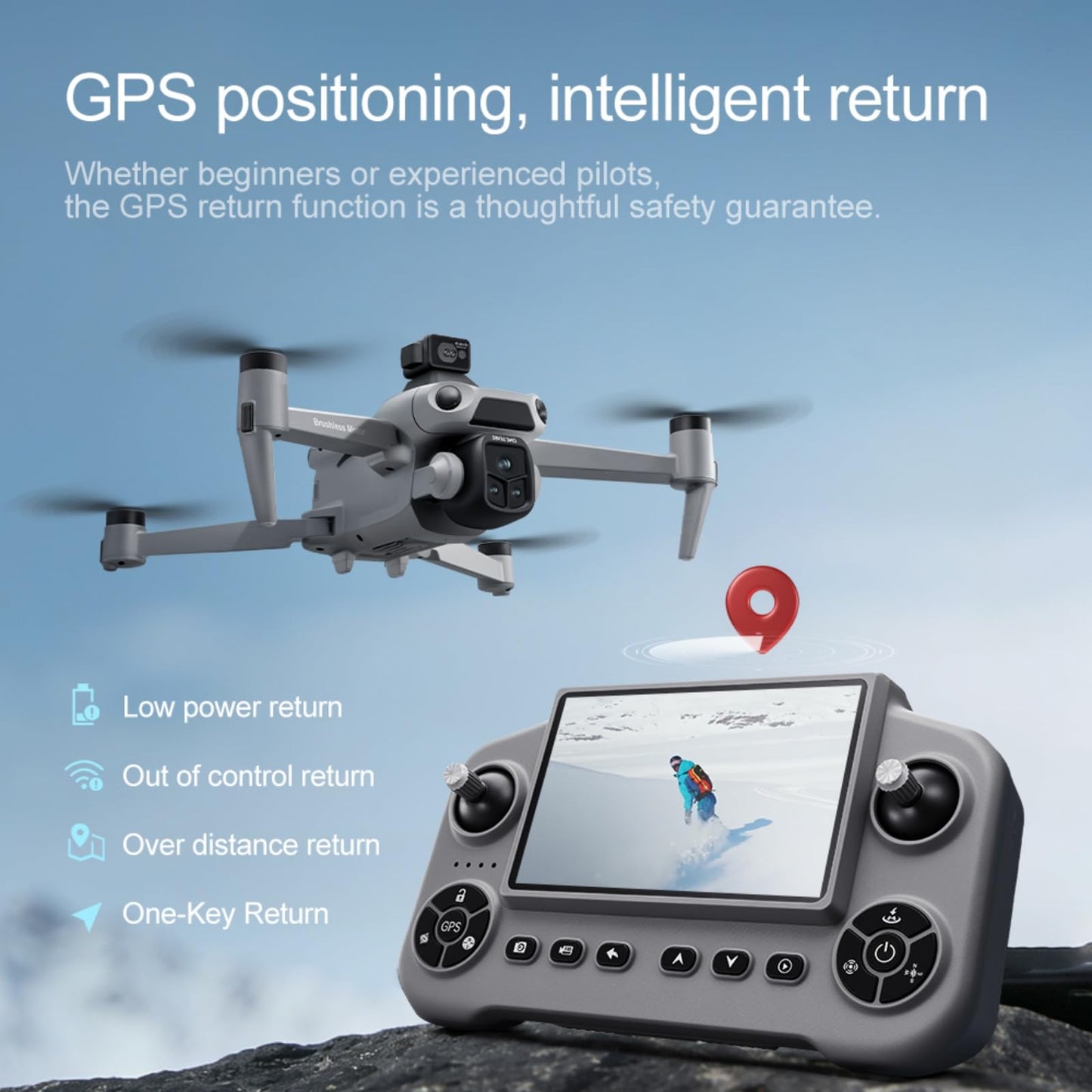 Cyaxzolp Drone with 8K Camera Drones for Adults,4.5-inch LCD High-definition Large Display Screen Remote Control Quadcopter,3 Batteries, 5G HD Brushless GPS Drone Auto Return, Obstacle Avoidance (GREY)