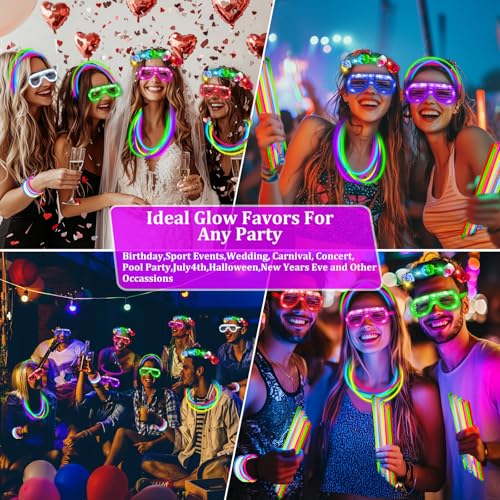 112 Pcs Glow in The Dark Party Supplies Glow Sticks Bulk LED Neon Party Favor Light Up Toys Gifts Kids Adult 100 Glow Stic...