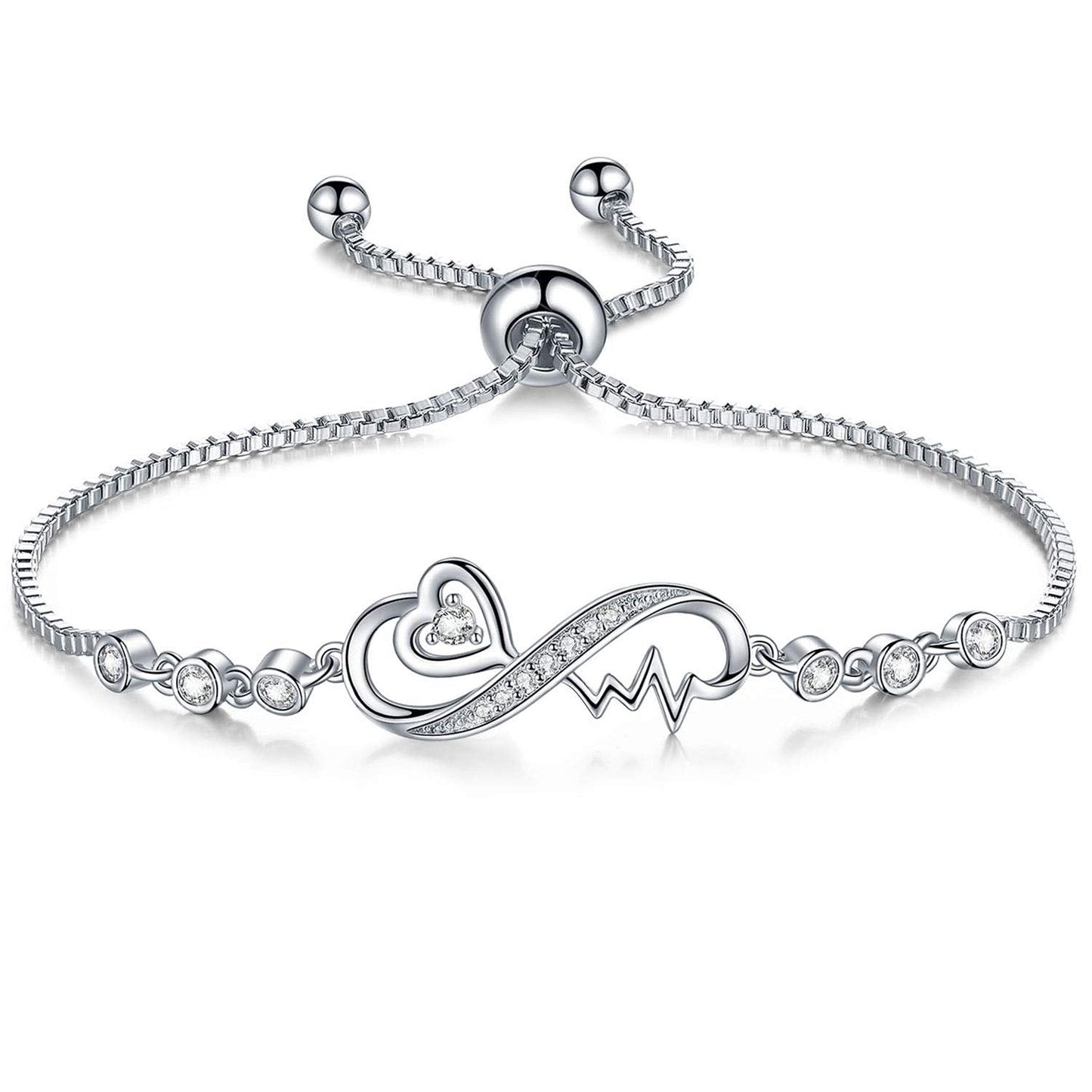 Gifts for Girlfriend Her, Infinity Heartbeat Bracelets for Women, Birthday Presents for Wife from Husband