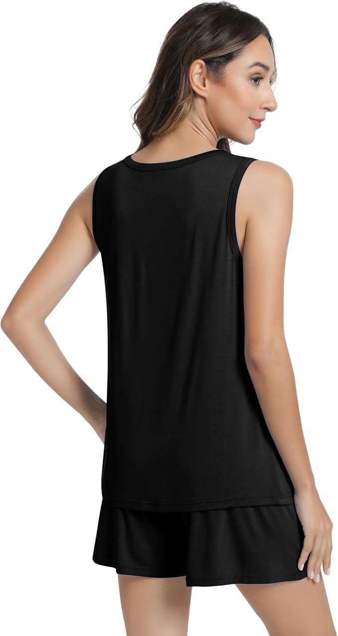NACHILA Pajamas for Women-Viscose from Bamboo, Ribbed Racerback Tank Top Sexy Split Shorts Pajama Sets Cooling Sleep Cami Pjs