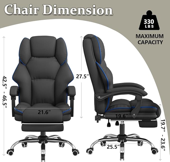 XUEGW Office Chair Executive Desk Chair with Foot Rest, High Back Computer Chair Ergonomic Leather Office Chairs with Wheels