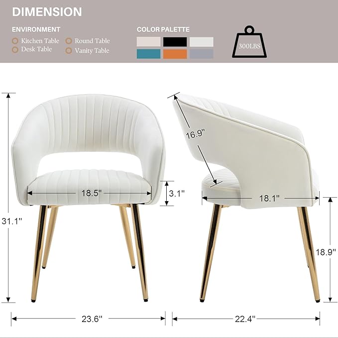 Cream Velvet Dining Chairs Gold Legs, Modern Dining Room Chairs with Arms Set of 2 Upholstered Accent Chair Armchair with Barrel Back for Kitchen Living Room