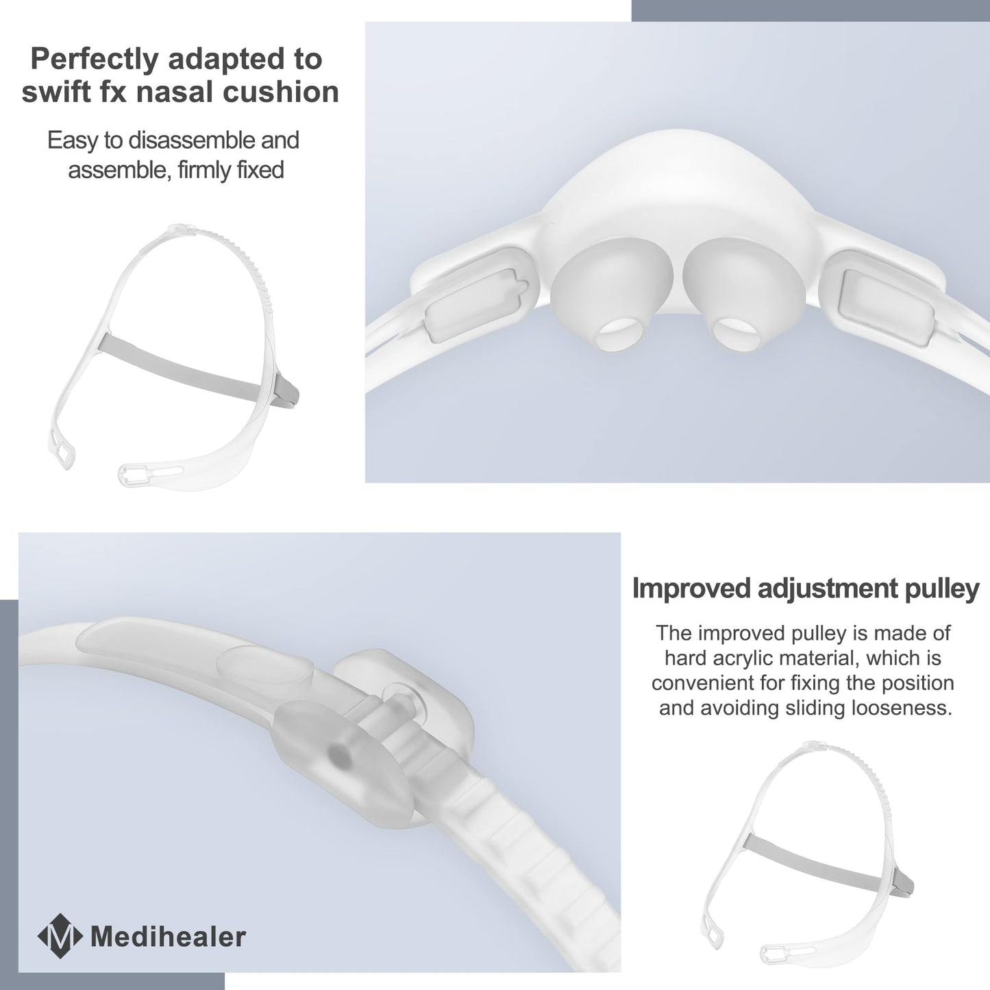 2 Packs Replacement Frame Headgear Assembly for Swift FX| Including 2 Frame &2 Headgear and 4 pcs Strap Covers, Great-Value Supplies by Medihealer.
