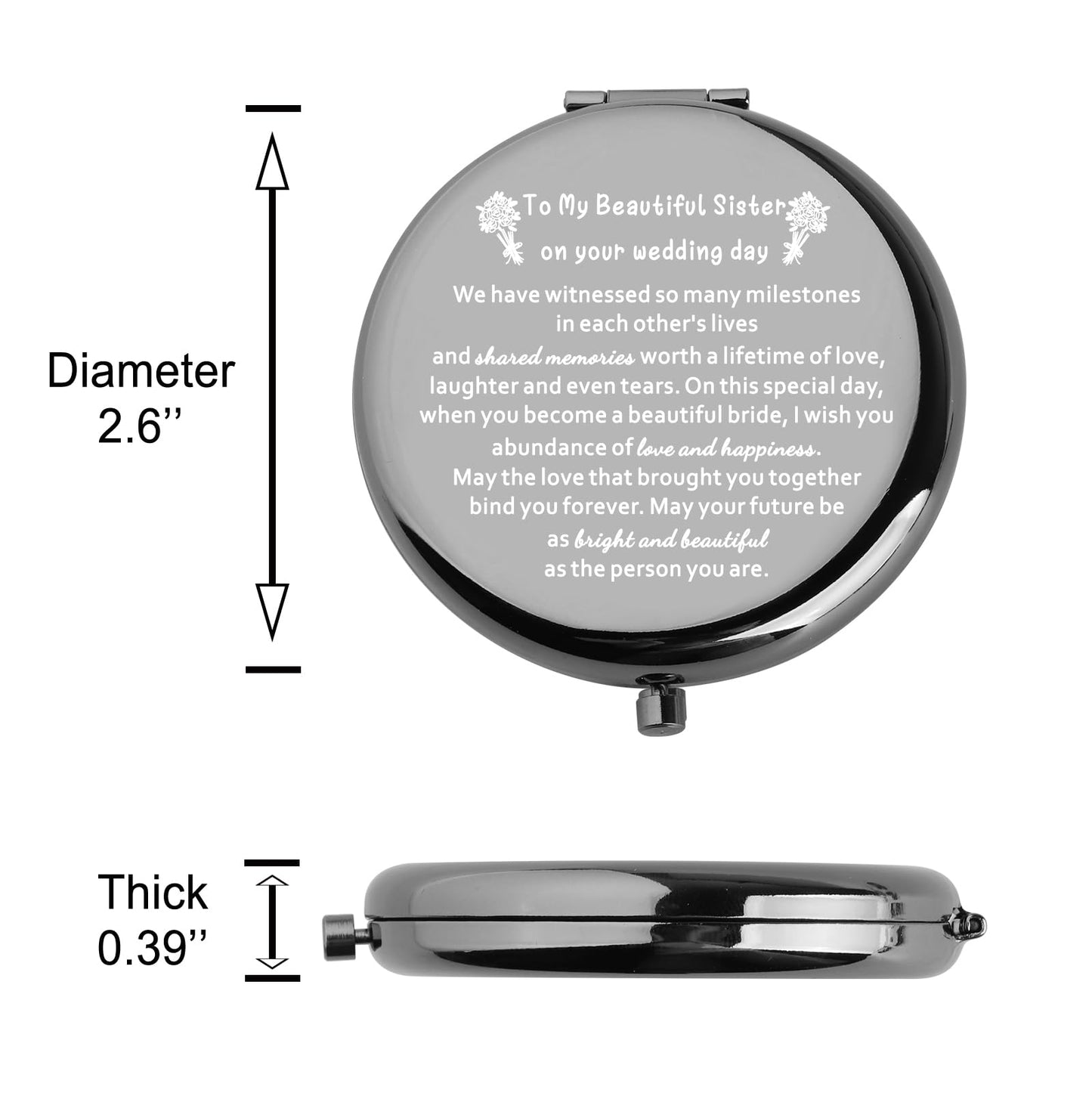WSNANG Sister's Wedding Makeup Mirror - Bridal Shower Gift, Black