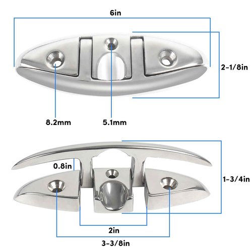 316 Stainless Steel Boat Cleats 6 Inch, Marine Grade Dock Cleats with Stainless Steel Bolts and Back Plate,Boat Dock Cleats Folding Dock Cleats for Deck and Boat (4 Pack)
