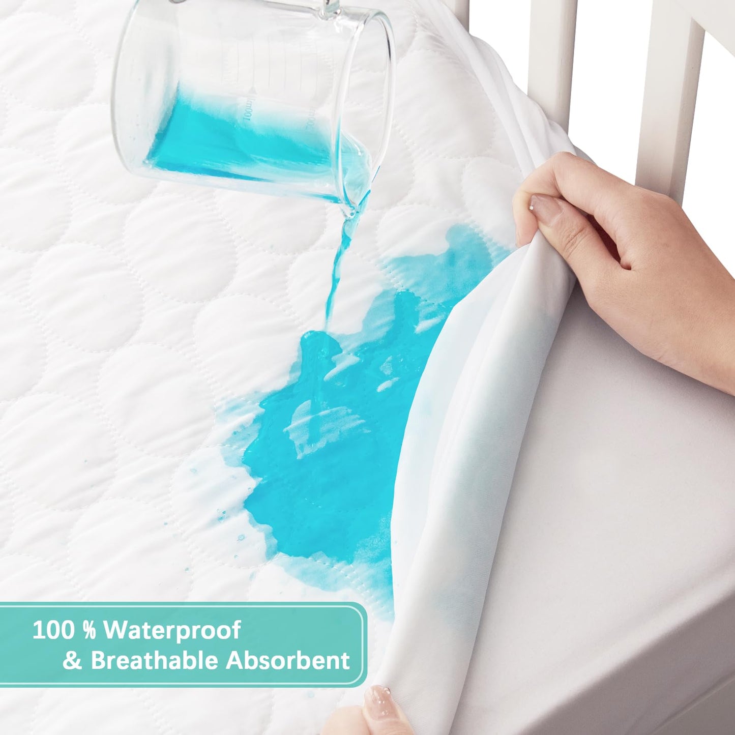 Crib Mattress Protector Pad Waterproof, Toddler Machine Washable & Dryer Fit Baby Bed Mattress Protector (Standard Size 52” x 28”)