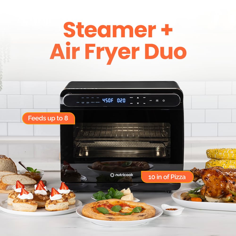 Nutricook Steami 24L Steam Air Fryer Oven – 11-in-1 Convection Countertop Multi-Cooker with Real Steam Tech, Air Fry, Bake, Roast, Dehydrate, Sterilize, Stainless Steel Interior – 1600W