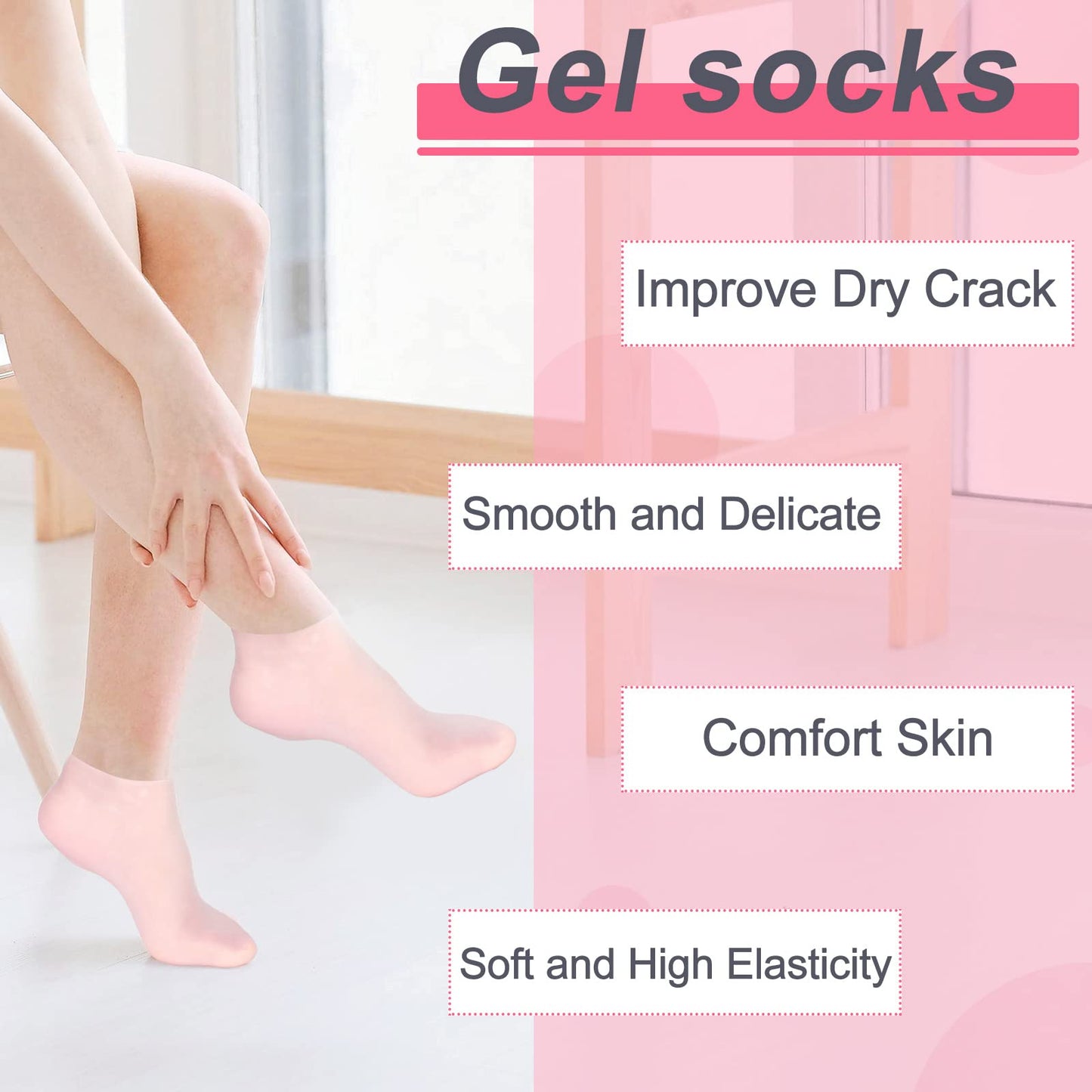 SATINIOR Silicone Socks 3 Pairs Latex Gel Aloe Heel Anti Slip Silicone Moisturizing Socks for Women Men Dry Cracking Skin(Large)