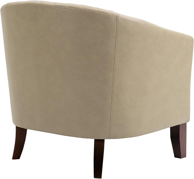 UIXE Faux Leather Barrel Accent Chairs Set of 6, Modern Club Upholstered Arm Chair, Comfy Armchair Nailed Trim Living Room Single Sofa Reading Seat Bedroom Side Sitting for Office, Beige