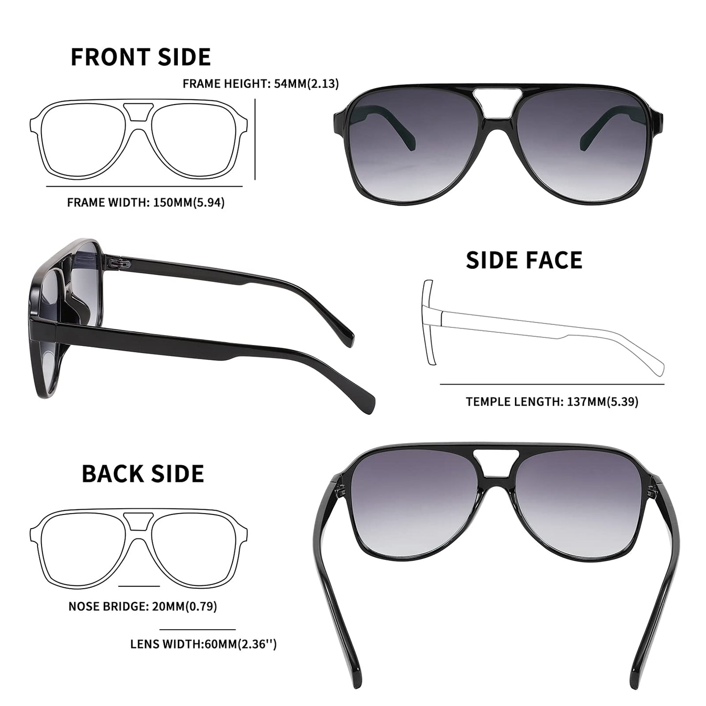 FEISEDY Vintage Retro 70s Plastic Aviator Sunglasses Women Men Classic Large Squared Frame B2751