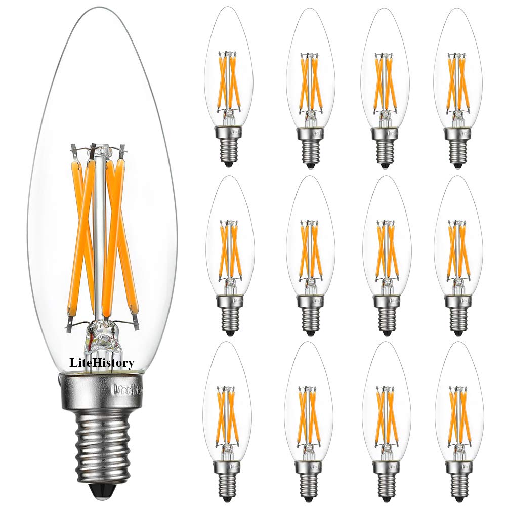 LiteHistory E12 led Bulb Dimmable 6W Equal 60 Watt LED Light Bulbs 2700K AC120V Edison Bulb B10 B11 Candelabra Bulbs for Chandelier and Ceiling Fan Light Bulbs 600LM e12 Bulb 12Pack