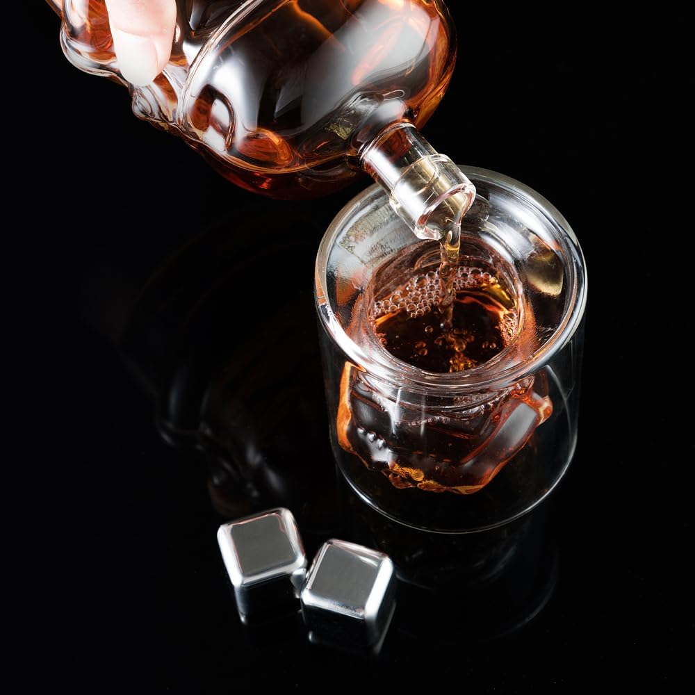 Whiskey Decanter Set Transparent Creative with 4 Glasses,Whiskey Flask Carafe Decanter with 4 Whiskey Stones and Tong,Whiskey Carafe,Glasses for Brandy,Scotch,Vodka,Gifts for Dad,Husband,Boyfriend
