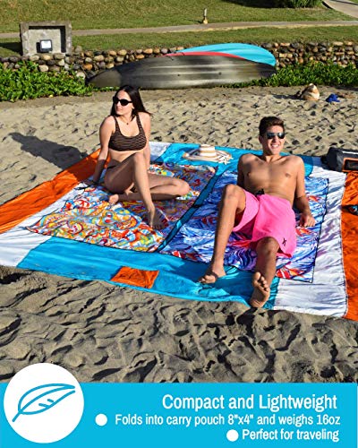 ECCOSOPHY Sandproof Beach Blanket - Oversized Sand Free Beach Mat 9'x10' - Lightweight Outdoor Picnic Blanket Anchored wit...