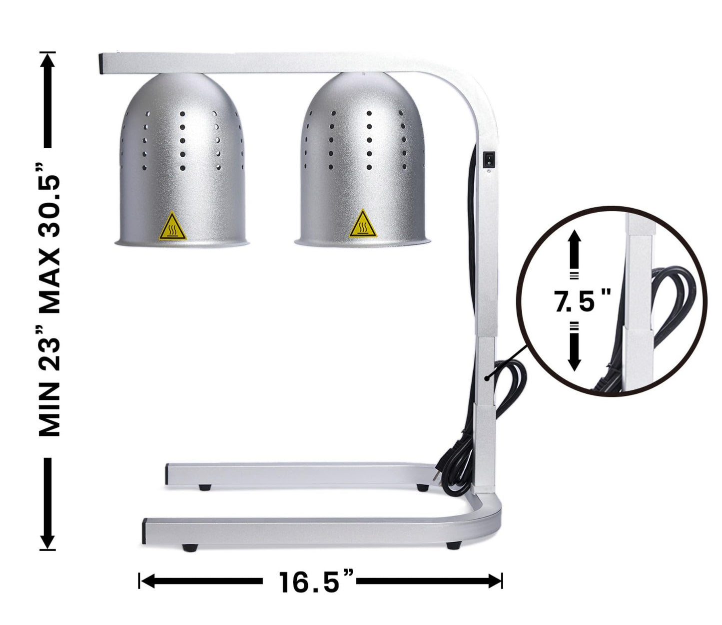 SYBO DL2112 Commercial Grade Food Heat Lamp, Electric 2-Bulb Food Warmer with Adjustable Stand, 500W, Silver