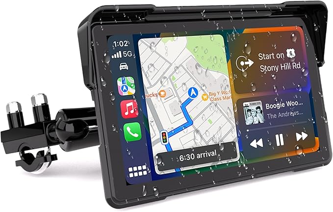 7 Inch Motorcycle Carplay GPS Navigation System with Apple Carplay and Android Auto Portable HD Screen with Dual Bluetooth...
