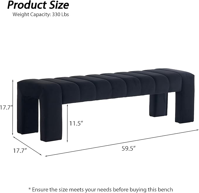 AIITTCC Velvet End of Bed Bench Upholstered Modern 59" Bedroom Bench for King Bed Bench Tufted Window Bench Comfy Long Ottoman for Living Room/Entry/Indoor(Black, 59" Wide)