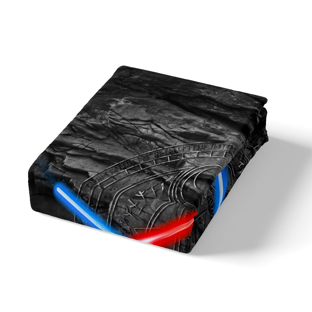 Lightsaber Fitted Sheet Twin Size,3D Neon Blue Red Bedding Set 2 Pcs with 1 Pillowcase,Geometric Sun Moon Pattern Bed Sheets,Kids Boys Teens Room Decor,Black Cool Deep Pocket Sheet, (No Flat Sheet)