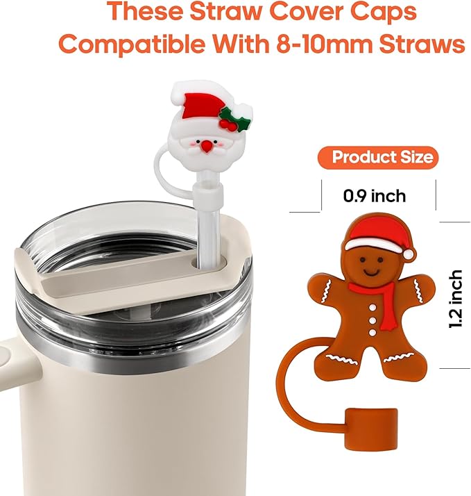 Christmas Silicone Straw Covers Cap for Stanley Cup, Cute Straw Topper for Stanley 30&40 Oz Tumbler, Reusable Dust-Proof Drinking Straw Cover, Set of 4 (Marry Christmas)