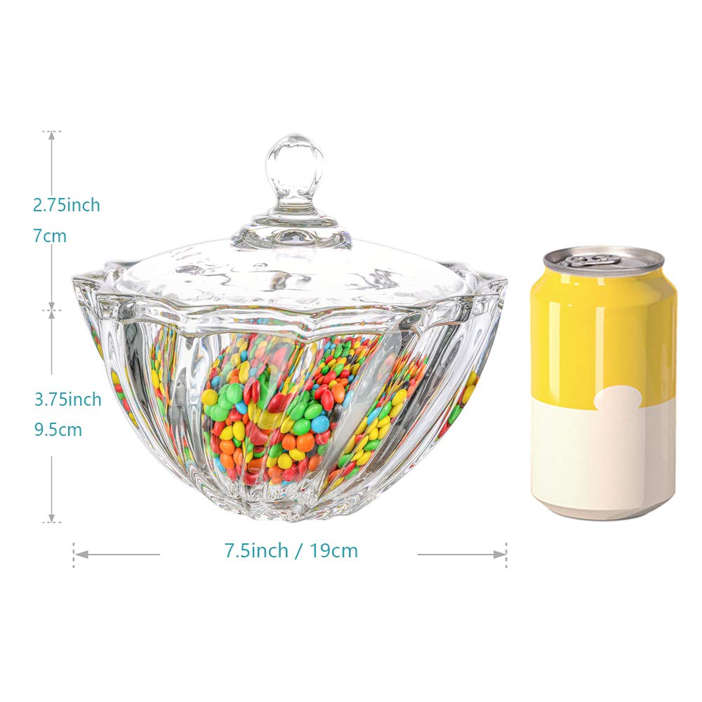 ComSaf Glass Candy Dish With Lid, 30OZ Large Jar for Office Desk, Covered Dish, Decorative Cute Container, Jewelry Box for Wedding Party Buffet Decor