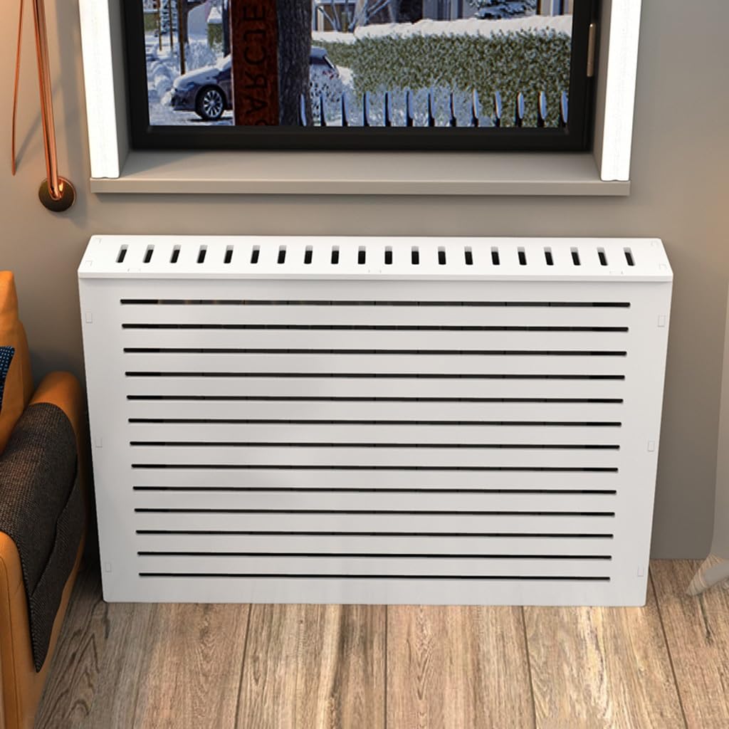 Modern Radiator Cover For Home, White Louvered Heating Cabinet Radiator Shelf Cover, Customizable Heater Cover Wall Cabinet, Hide Cluttered Pipes, Breathable/Stable/Easy To Install(23.6"Lx7.9"Wx27.6"H