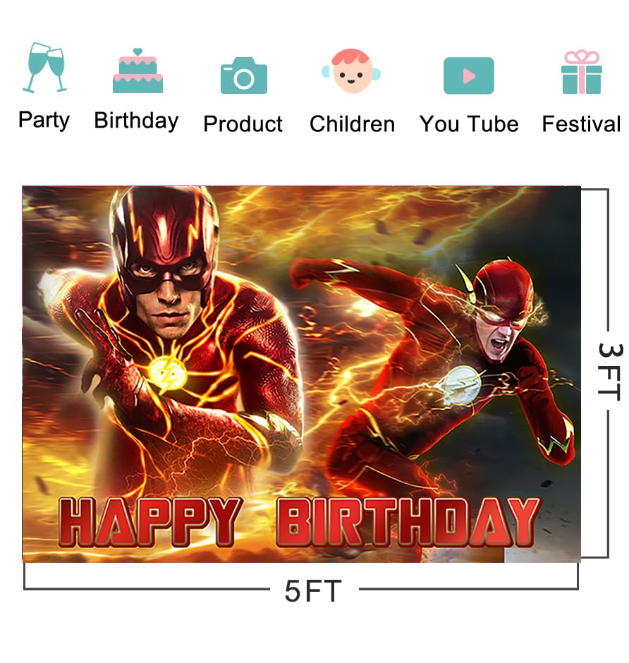 Red The Flash Backdrop for Birthday Party Decorations Hero Background for Baby Shower Party Cake Table Decorations Supplie...