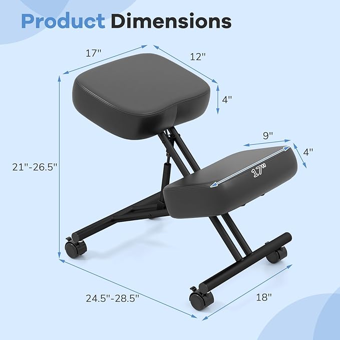 Goplus Kneeling Chair, Upholstered Mobile Desk Chair w/Adjustable Height, Thickened Sponge Cushion, 4 Lockable Universal Wheels, Office Home Padded Stool with Angled Seat, Black (1)