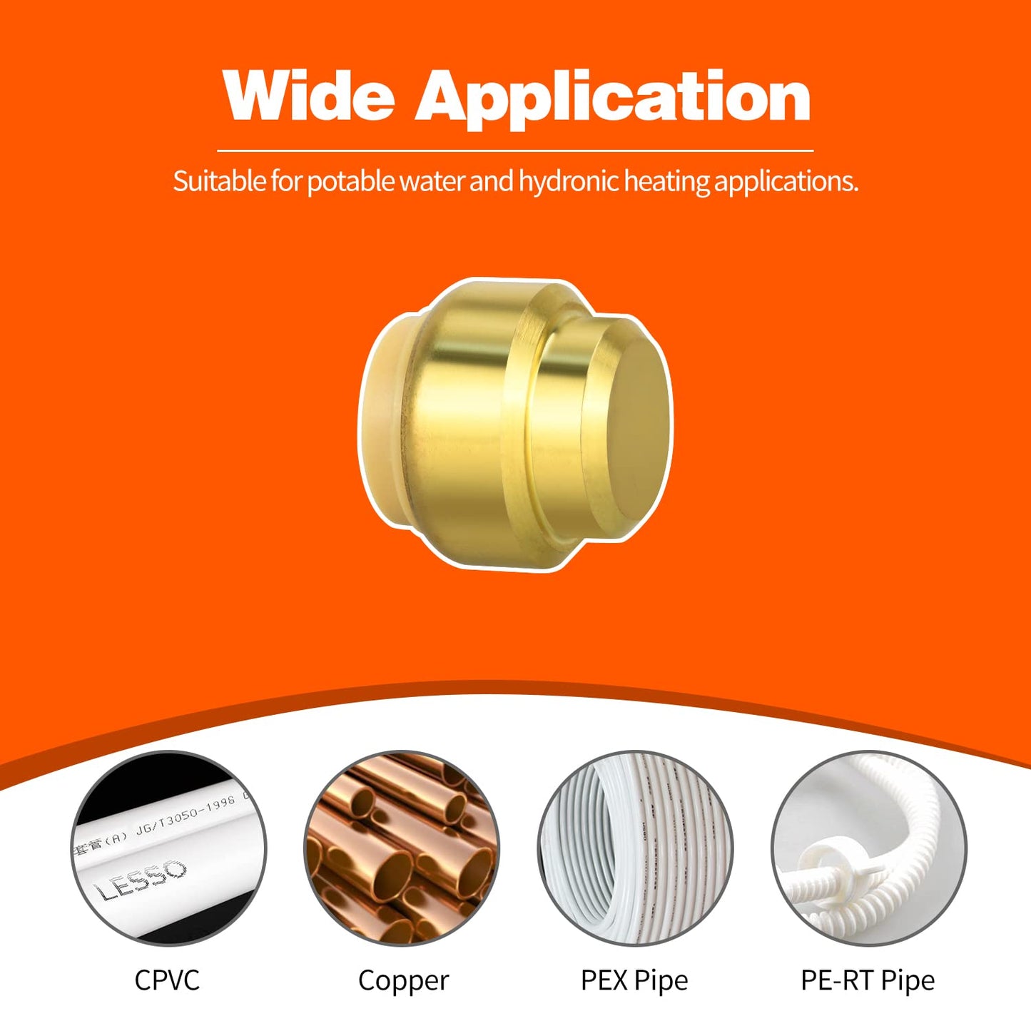 6 Pack Push-to-Connect Plumbing Fittings, 1/2" Pushfit End Cap Fittings with Disconnect Clip for Copper, PEX, CPVC Pipe