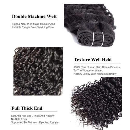 Ladiaryf Water Wave Bundles Human Hair Soft Brazilian Virgin Human Hair 100% Unprocessed Wet and Wavy Curly Bundles Natural Black Color Can Be Dyed Total 300g 14 16 18 Inch