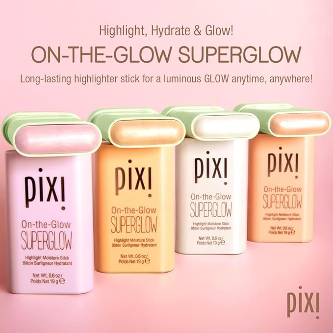Pixi On-the-Glow SuperGlow | Shade PetalDew | Hydrating Highlighter Stick with Ginseng, Aloe Vera & Fruit Extracts | For Cheeks & Brow Bones | 19g / 0.6oz | Paraben-Free Luminous Natural Highlight