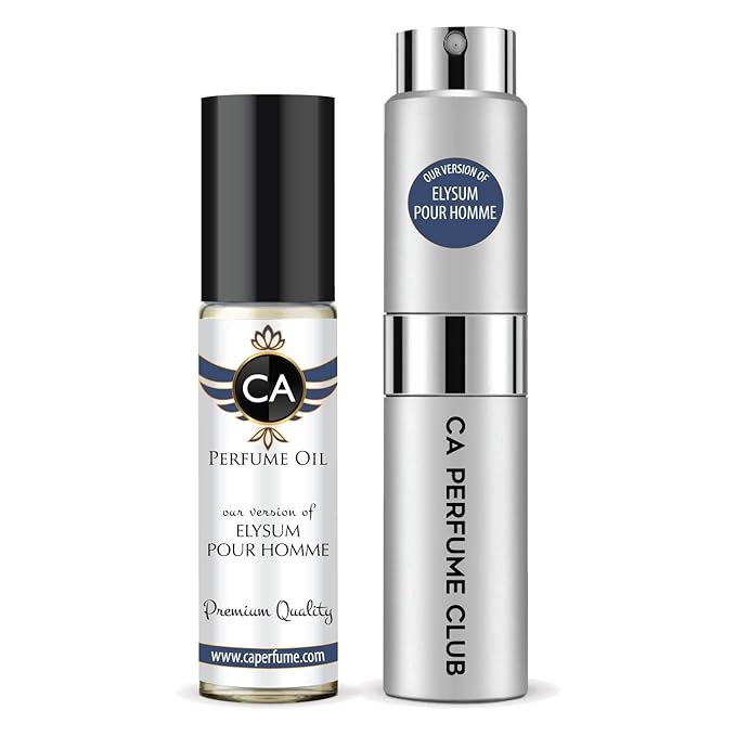 CA Perfume Duo Impression of Elysium Pour Homme Parfum Cologne For Men Perfume Layering Set Mens Cologne Long Lasting Travel Size EDP + Body Oil Roll-On Bottle 0.27 Fl Oz+0.33 Fl Oz