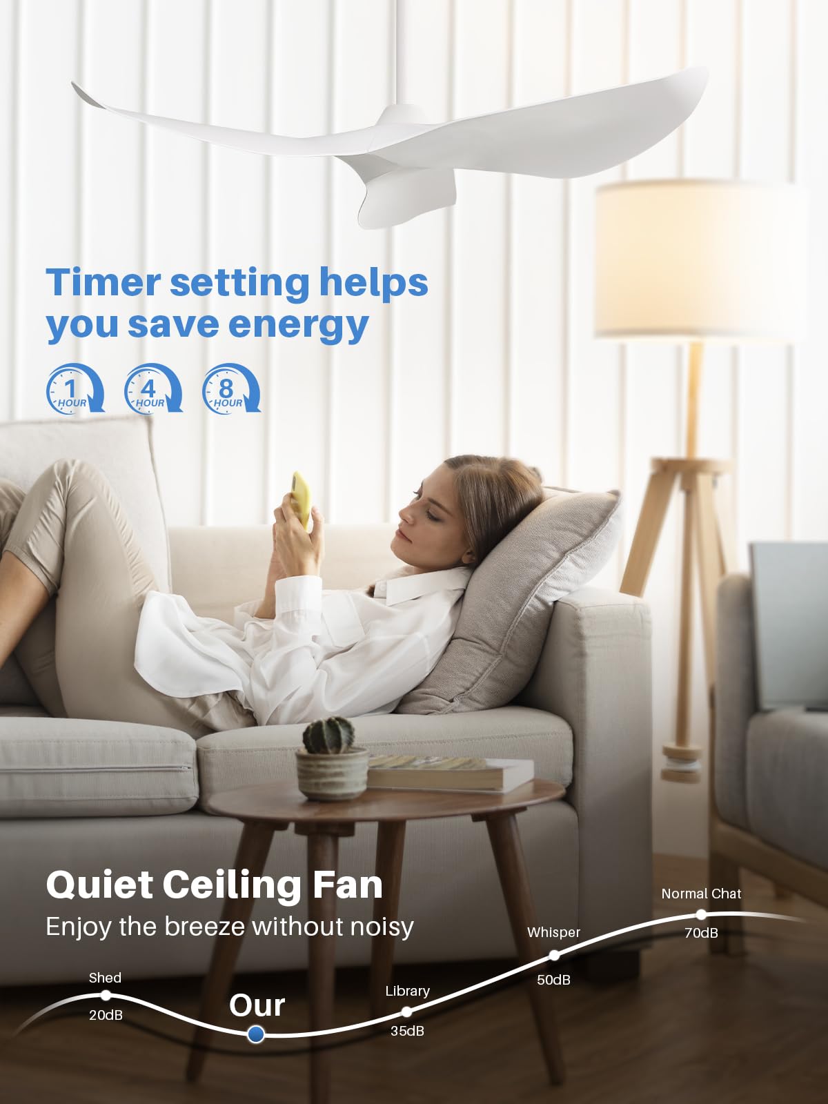 Sofucor 52 Inch Ceiling Fan No Light, Modern Ceiling Fan with Remote Control, Quiet Reversible DC Motor, 6-Speed Noiseless Indoor Ceiling Fan for Bedroom Living Room Covered Patio Porch