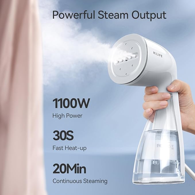 HiLIFE Upgraded Steamer for Clothes, Handheld Portable Design, 1100W Powerful Steam, 300ml Larger Tank & No Leak Tech, 30S Fast Heat-up, Quick Wrinkle Remover, Compact Size for Travel, ONLY 120V