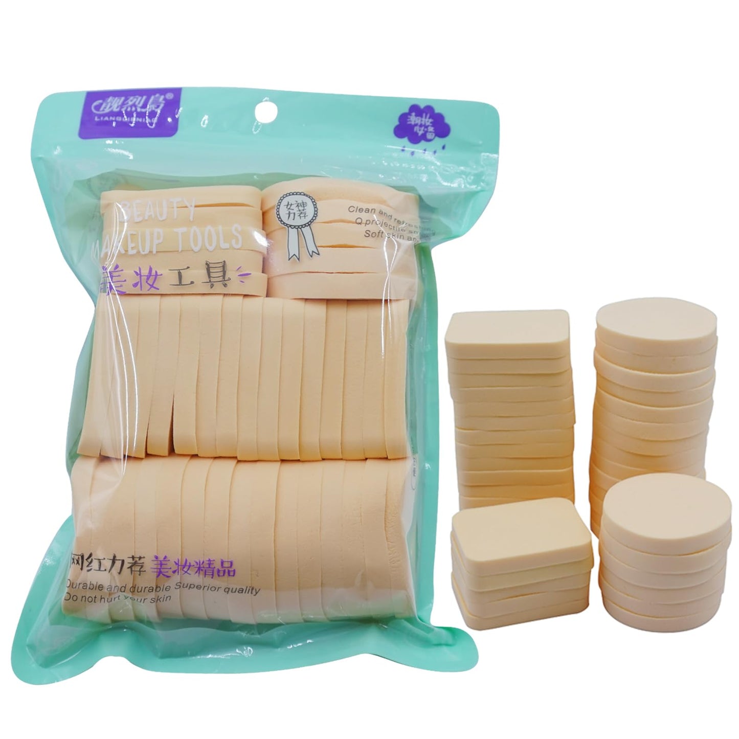 40PCS Round Square Shaped Makeup Blenders Sponges Set, Use for Dry and Wet, Perfect for Full Face Curve Blending, Cream, Liquid,