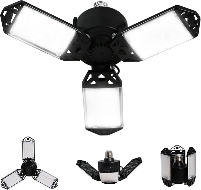 LED Garage Light, 80W 8000 Lumen Ceiling Lights with 3 Adjustable Panels, 6500K Daylight Light Bulb Fixture LED Lights for...