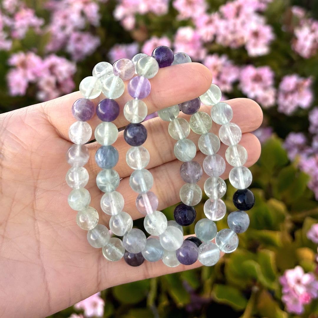 Adabele Real Natural Multicolor Fluorite Gemstone Beaded Bracelet 8 inch Stretch Chakra Healing Crystal Stone Jewelry Women Mom