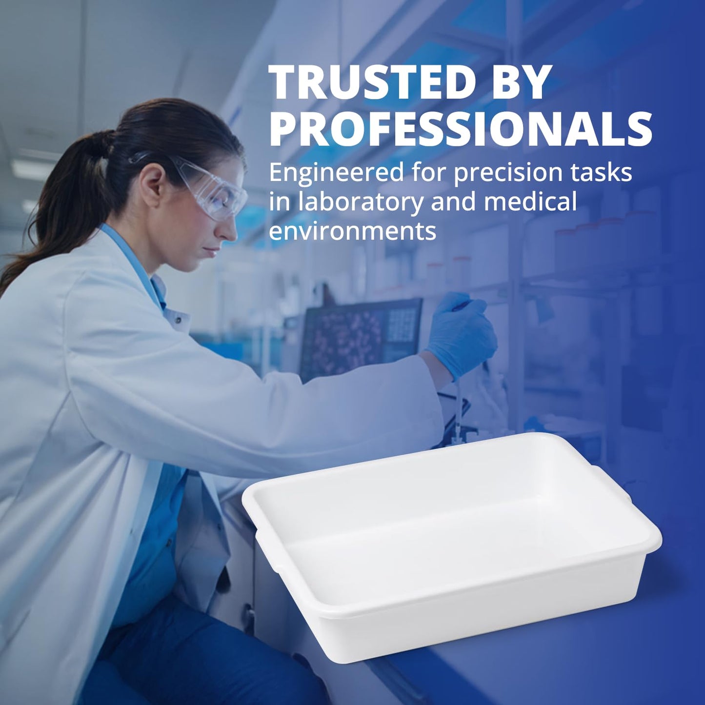 United Scientific Polypropylene Multi-Purpose Containment Tray - Plastic Trays for Sterilizing & Drying Lab Equipment and Supplies - Durable and Temperature Resistant - 15" L x 12" W x 3" H (1 Count)