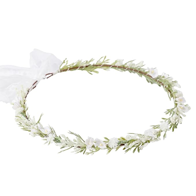 KorViSHOW White Flower Crown Headband, Artificial Renaissance Floral Headpiece, Fairy Boho Flower Headband for Women Girls...