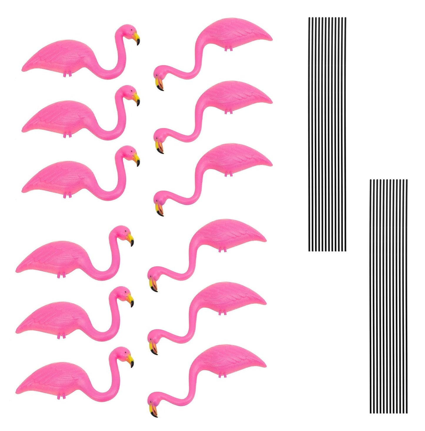 GiftExpress Pink Flamingos Yard Decorations - 12 Pack Small 14" Tall Plastic Flamingo Statue w/Metal Stakes - Lawn Ornaments & Garden Decor for Outdoor Parties