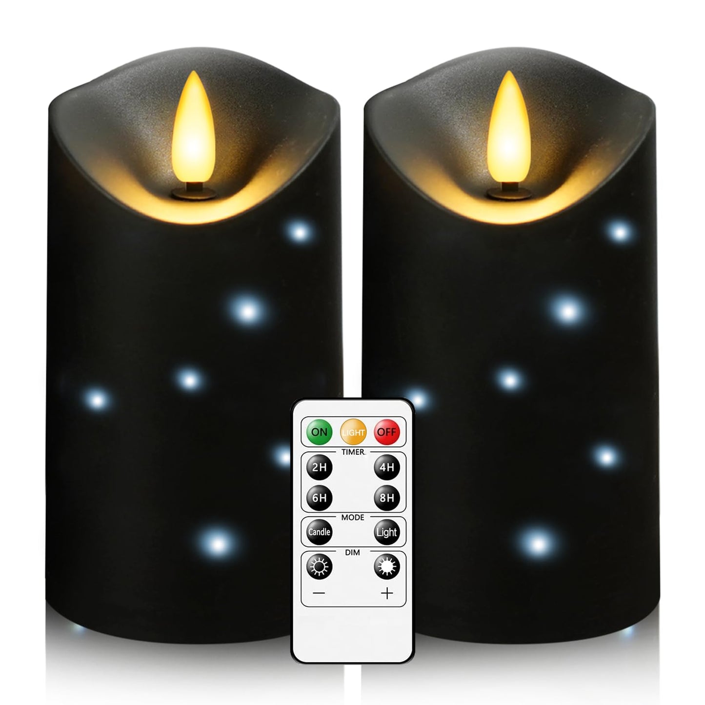 Kakoya Outdoor Waterproof Flickering Flameless Candles With Embedded Star String,2Pcs Led Pillar Candles Battery Operated With R