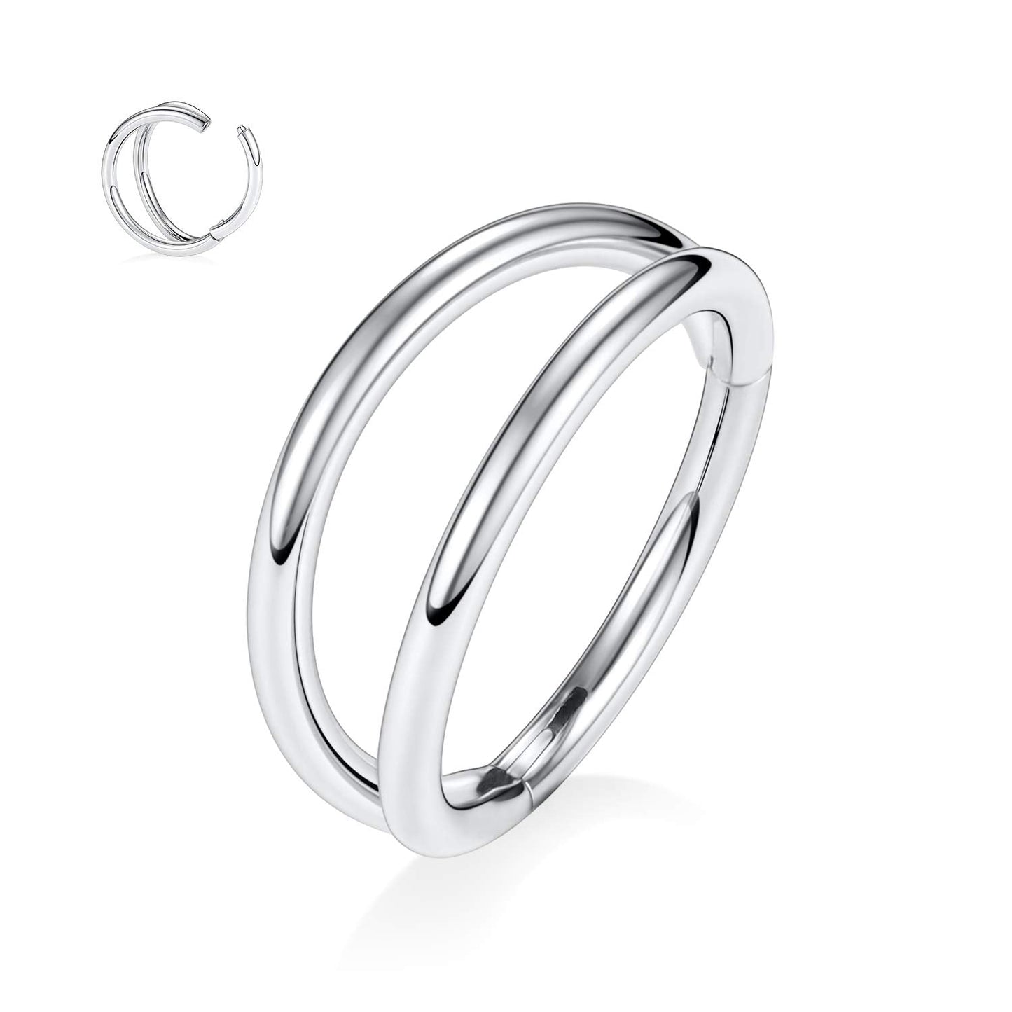 PEAKLINK 18G Double Open Stacked Cartilage Conch Helix Earring Hoop 316L Surgical Steel Septum Nose Rings 8mm Lobe Earrings Unis