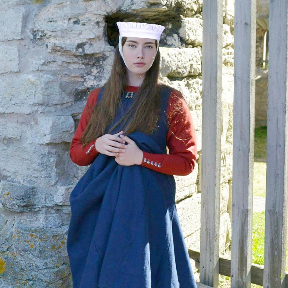 PROCOS Medieval Linen Headband for Women 14th Century Ruffled Fillet Barbette Hair Bandanas Wrap